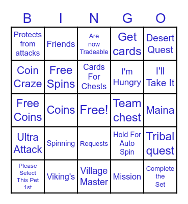 Coin Master Bingo Card