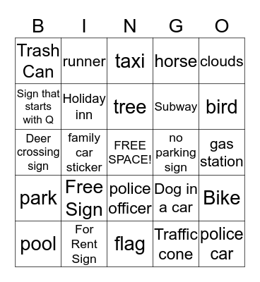 Car Bingo Card