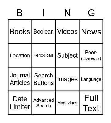 Advanced Search Bingo Card