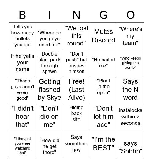 Valorant Bingo Card