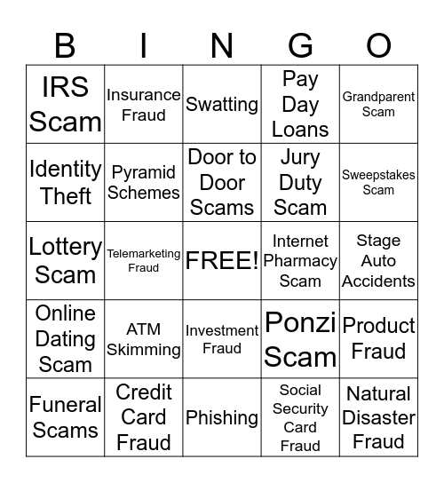 Scams Bingo Card