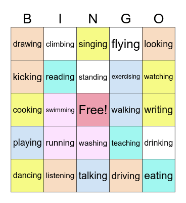 Actions Bingo Card