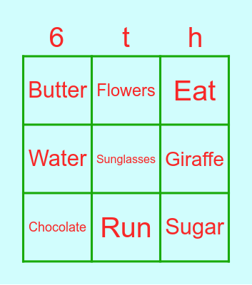 6th Grade Bingo Card