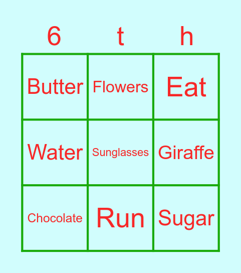 6th Grade Bingo Card