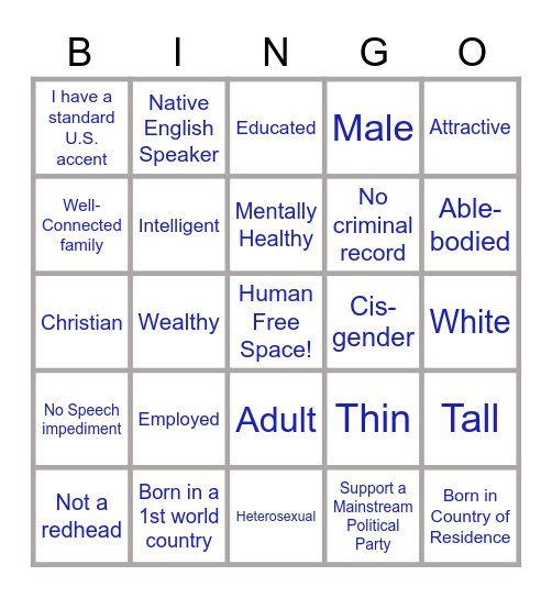 Check Your Privilege Bingo Card