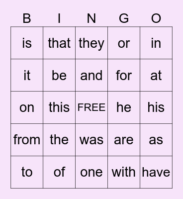 Sight Words! Bingo Card