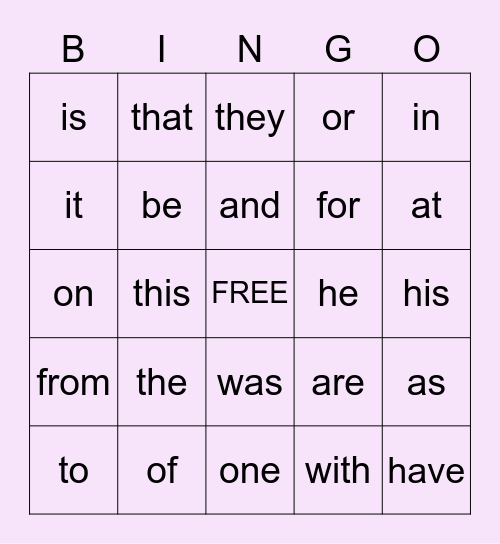 Sight Words! Bingo Card