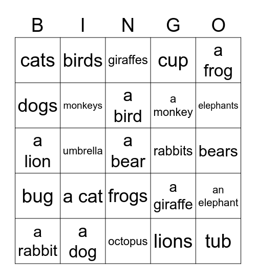 Animals Bingo Card
