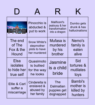 Traumatic Moments in Disney Bingo Card