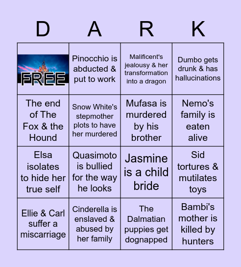 Traumatic Moments in Disney Bingo Card