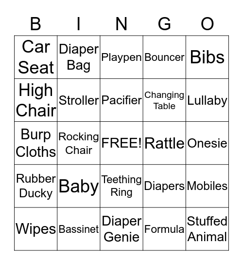 Baby Shower Bingo Card