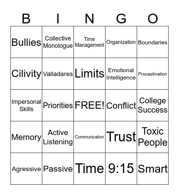 Civility Bingo Card