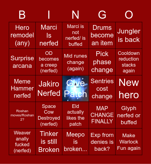 Dota 2 7.31 Patch Bingo Card
