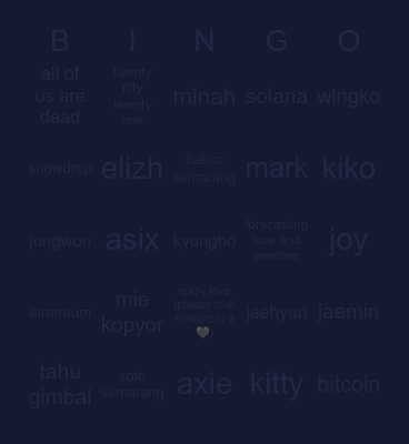 kry Bingo Card