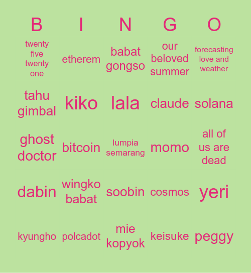 joy Bingo Card