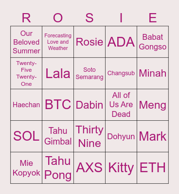 Rosie's Bingo Board Bingo Card
