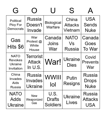 Global War Bingo Card