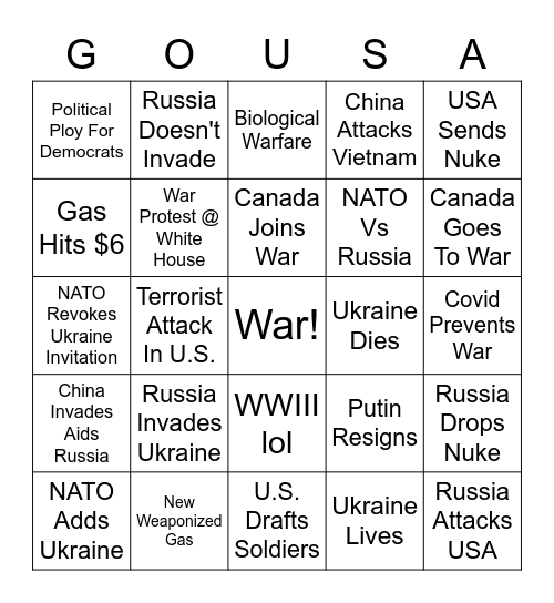 Global War Bingo Card