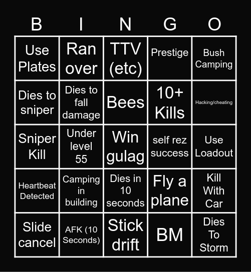 warzone Bingo Card