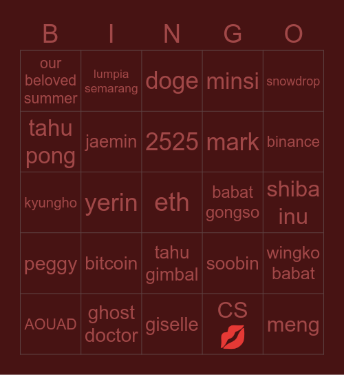 changsub 💋 Bingo Card