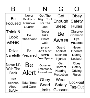 SAFE-T-WORD BINGO Card