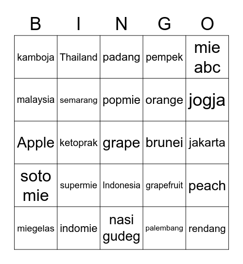 khalila Bingo Card