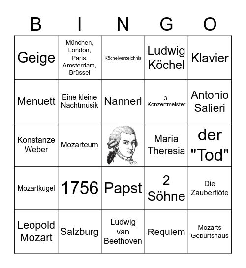 Wolfgang Amadeus Mozart Bingo Card
