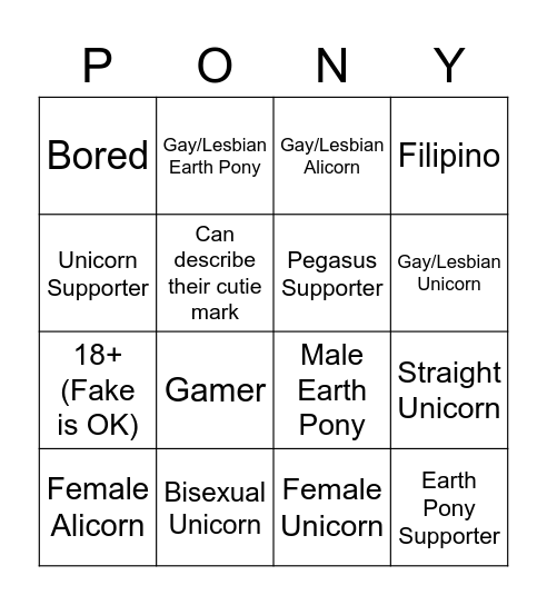 Pony Town Survey Challenge Bingo Card