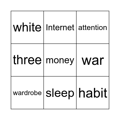 Just a Minute Bingo Card