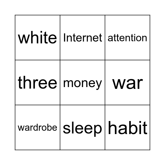 Just a Minute Bingo Card