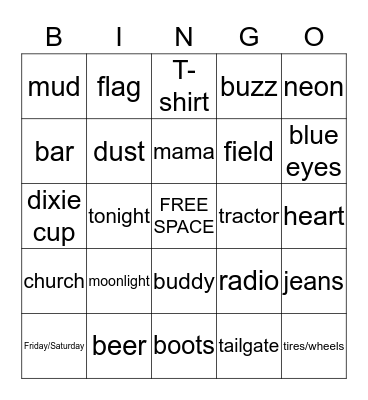 COUNTRY MUSIC Bingo Card
