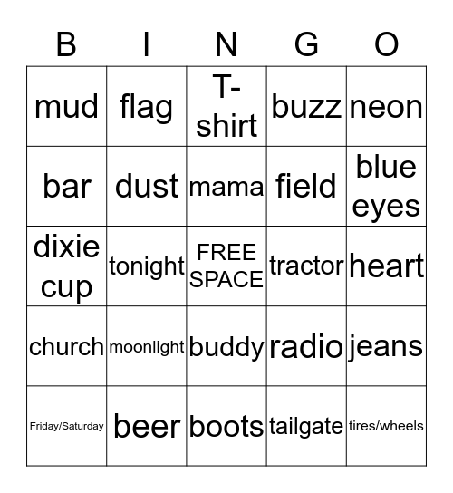 COUNTRY MUSIC Bingo Card