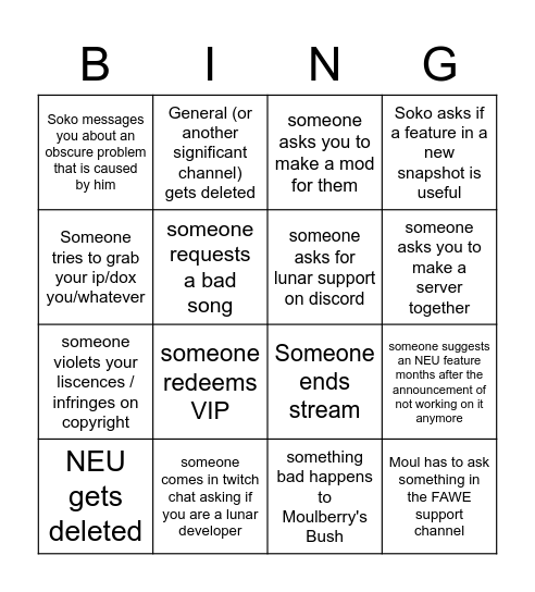 the moulberry experience Bingo Card
