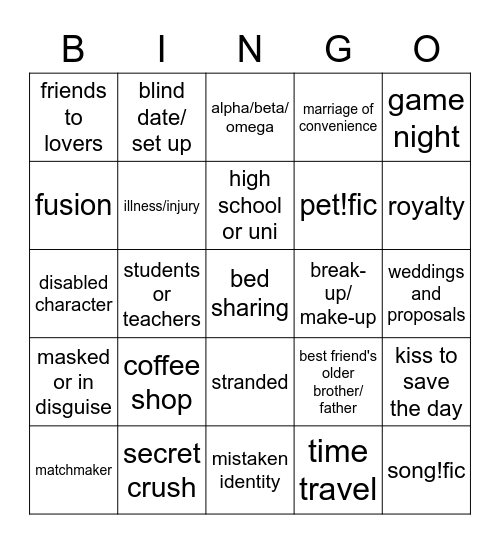 Tropes Bingo Card