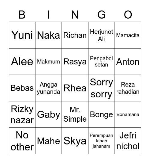 Rhea Bingo Card