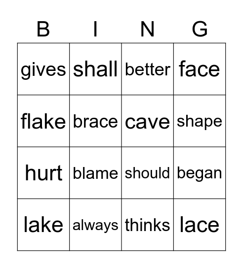 Sight Words Bingo Card