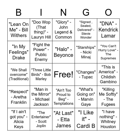 Black History musicians Bingo Card