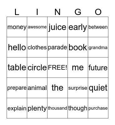 Lingo (lake bingo) Bingo Card