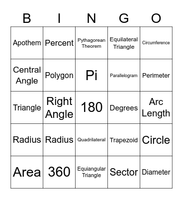 Geometry Bingo Card