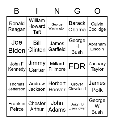 2022 President's Day BINGO Card