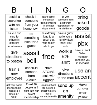 Front desk Bingo  Bingo Card