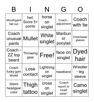 State Wrestling 2022 Bingo Card