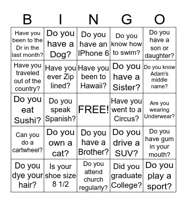 Adams Backyard Bingo Card