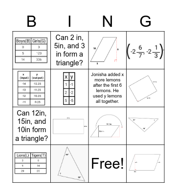 Triangle and Geometry Review Bingo Card