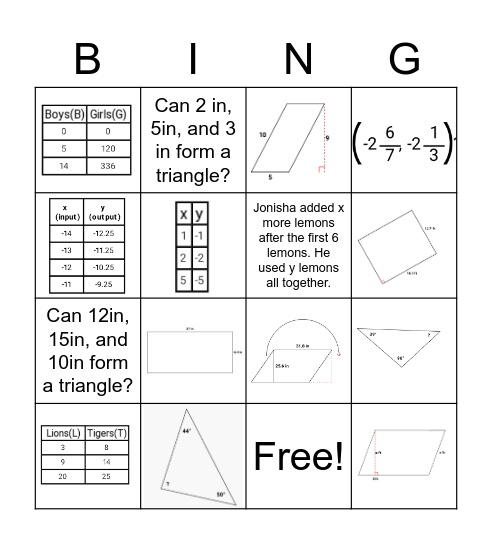 Triangle and Geometry Review Bingo Card