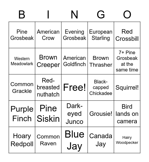 Ontario FeederWatch Bingo Card