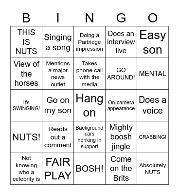 BIG JET TV BINGO Card