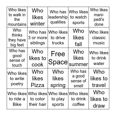 Getting to know each other Bingo Card
