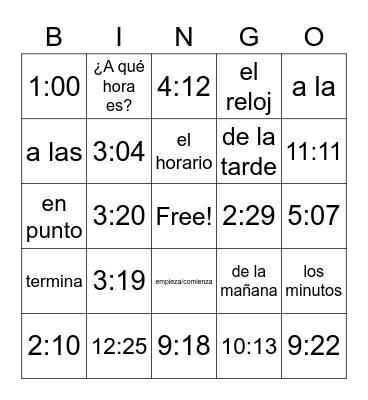 Time Part 1 Review Bingo Card