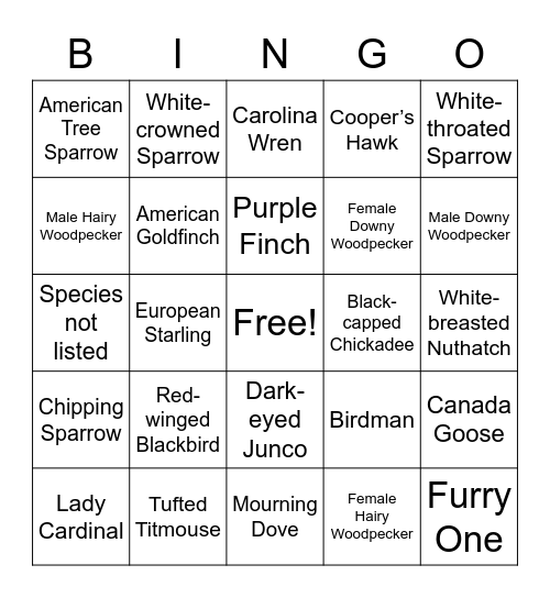 Cornell FeederWatch Bingo Card